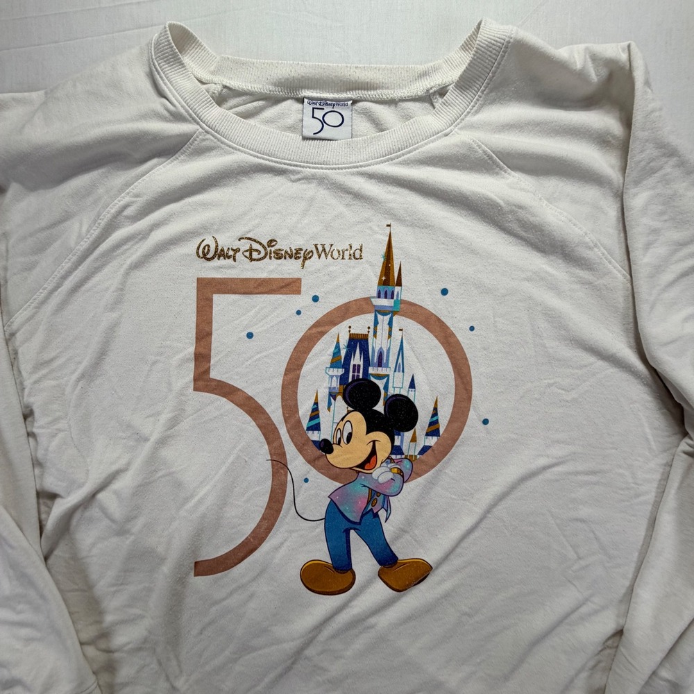 Walt Disney World 50th Anniversary Mickey Mouse Graphic‎ Sweater Womens 2X White